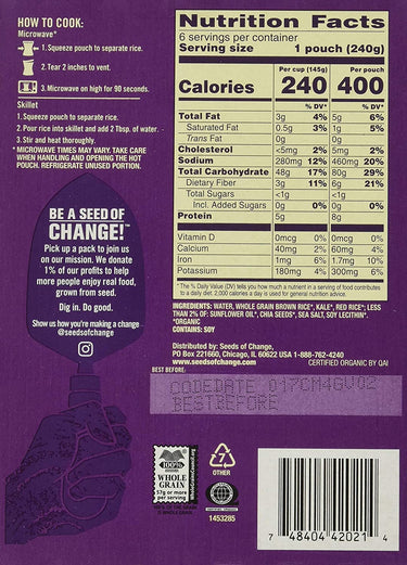 Seeds of Change Brown & Red Rice w/ Chia & Kale, 8.5 Ounce, 6 Count